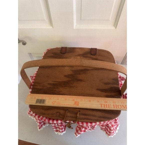 Vtg Longaberger 1993 Large Basket With Lid, Handles & Riser Picnic Pie Red White - Picture 10 of 14